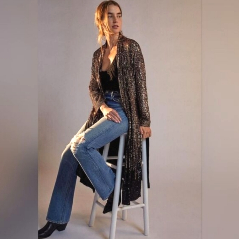 Dulcinea Sequined Duster Jacket in Rose Black Ombre - Picture 10 of 14